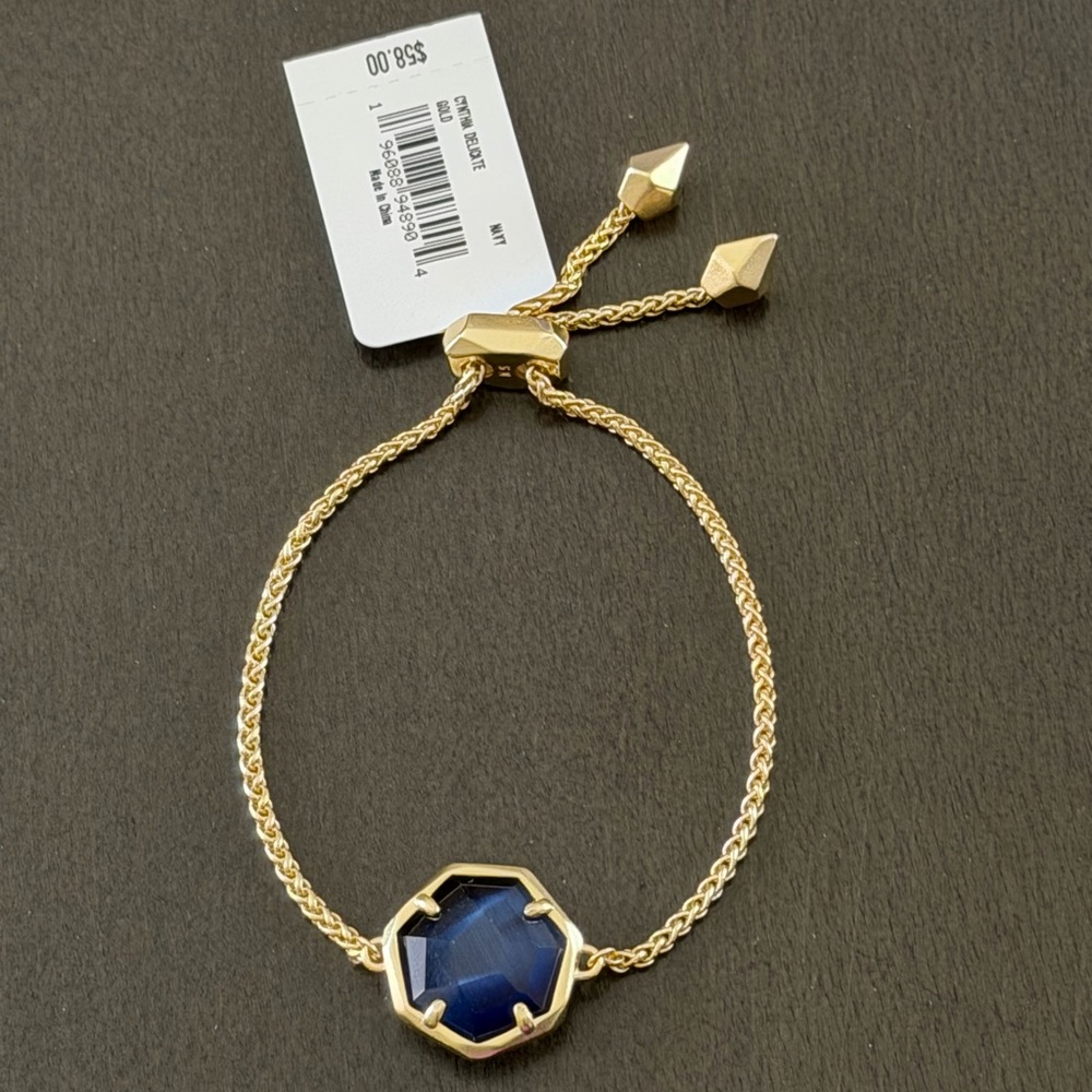 Kendra Scott 14K Gold Plated Cynthia Navy Cats Eye Glass Chain Bracelet